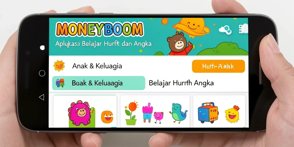 Antarmuka aplikasi MONEYBOOM yang mendidik dan interaktif.