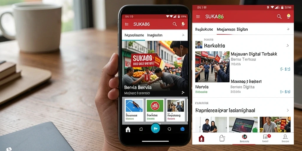 Tampilan antarmuka aplikasi Majalah Digital SUKA86 yang menarik dan informatif.