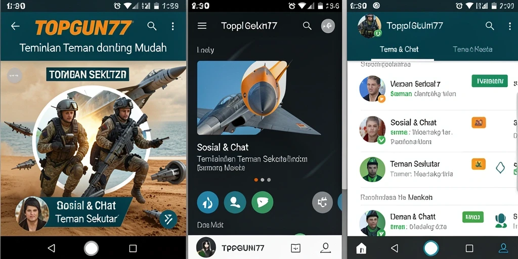 Tampilan antarmuka pengguna aplikasi TOPGUN77 untuk menemukan teman sekitar.